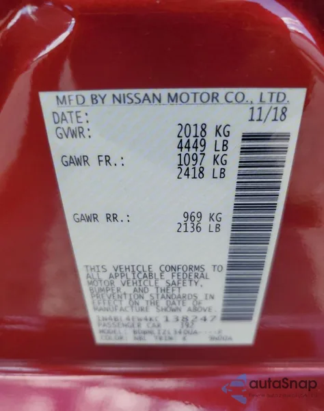 2019 Nissan Altima Sl from USA, damaged, VIN 1N4BL4EW4KC138247